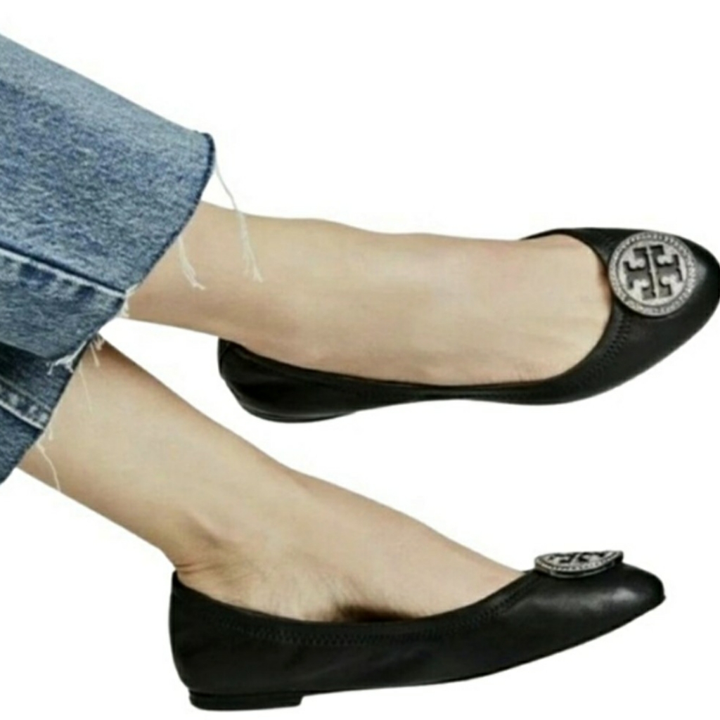 Tory Burch Black Silver Ballet Flats Size 7.5